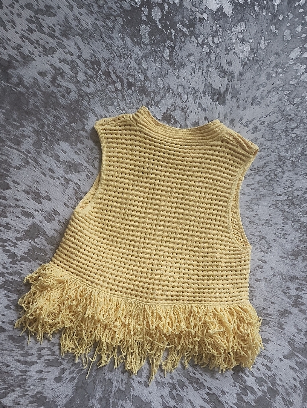 Zara Open Knit Top With Fringe Yellow SzS - Picture 6 of 6